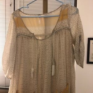 Free People Patterned Midi Ruffle Hem Dress Size S